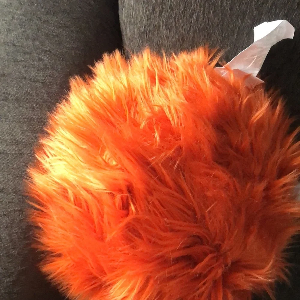 Cupcakes and Cashmere ORANGE Pumpkin Fuzzy Faux Fur Throw Pillow